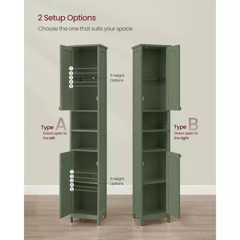 Mobile bagno alto con luci, verde foresta / bianco, 2 ante, montaggio 1 persona