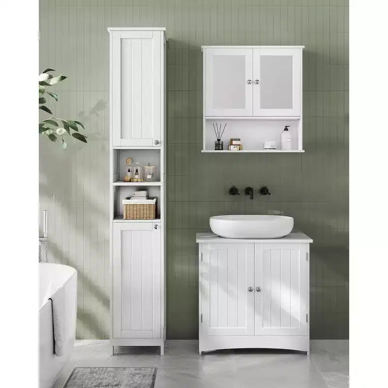 Mobile bagno alto con luci, verde foresta / bianco, 2 ante, montaggio 1 persona