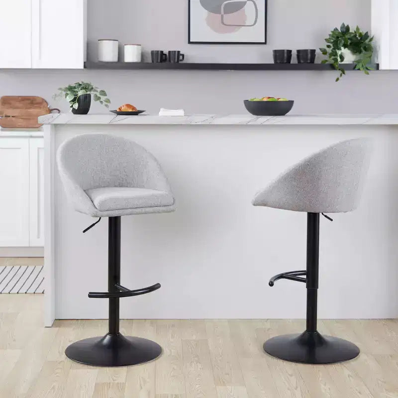 Set di 2 sgabelli da bar alti regolabili – Nero/Oro, Tessuto Crema/Grigio