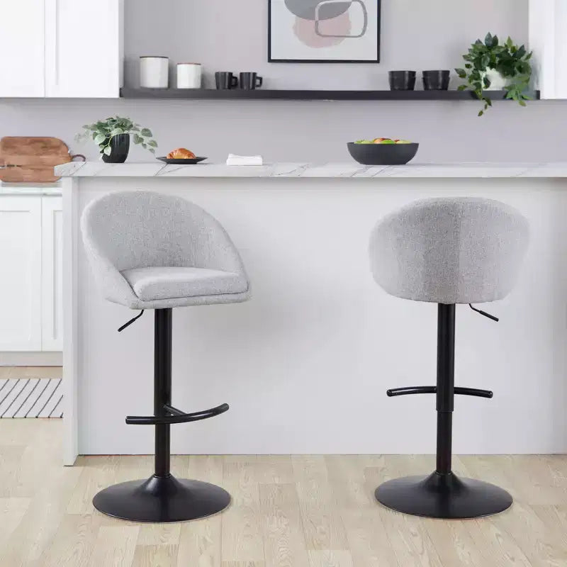 Set di 2 sgabelli da bar alti regolabili – Nero/Oro, Tessuto Crema/Grigio
