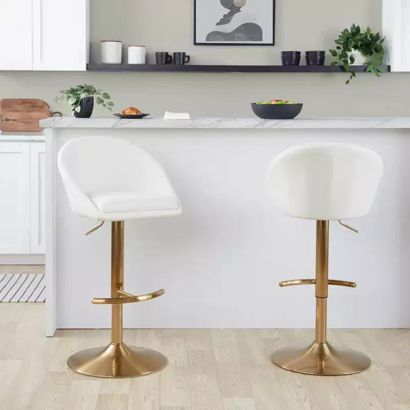 Set di 2 sgabelli da bar alti regolabili – Nero/Oro, Tessuto Crema/Grigio