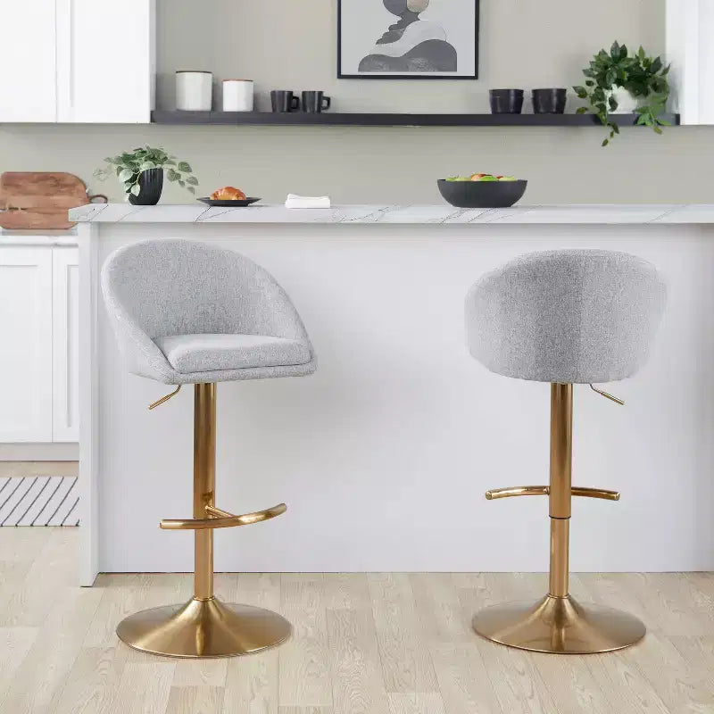 Set di 2 sgabelli da bar alti regolabili – Nero/Oro, Tessuto Crema/Grigio