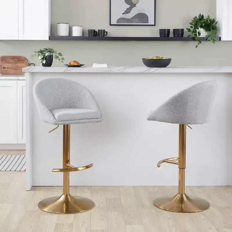 Set di 2 sgabelli da bar alti regolabili – Nero/Oro, Tessuto Crema/Grigio