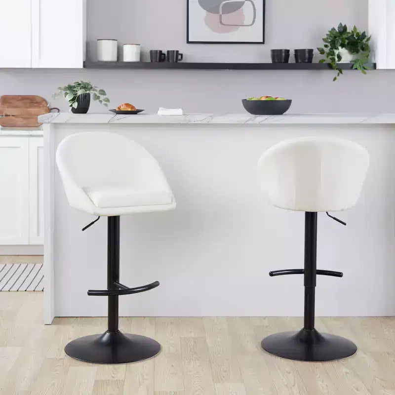 Set di 2 sgabelli da bar alti regolabili – Nero/Oro, Tessuto Crema/Grigio