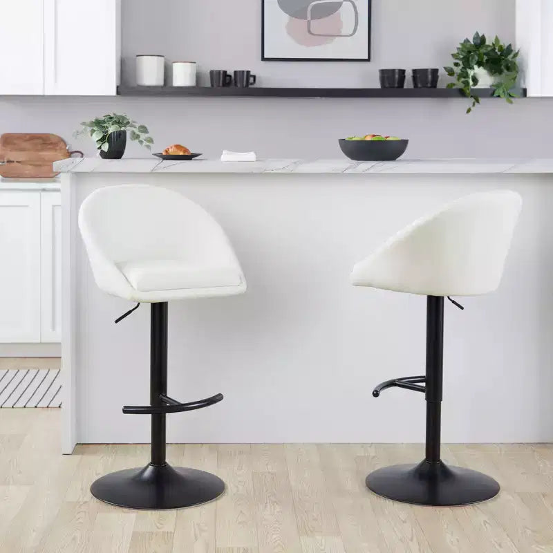 Set di 2 sgabelli da bar alti regolabili – Nero/Oro, Tessuto Crema/Grigio