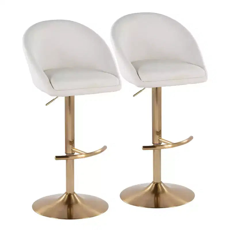 Set di 2 sgabelli da bar alti regolabili – Nero/Oro, Tessuto Crema/Grigio