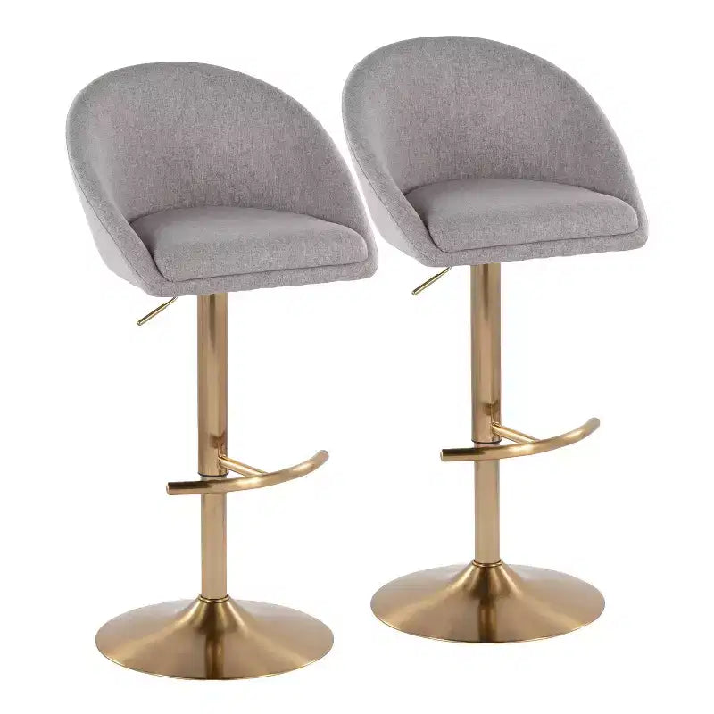 Set di 2 sgabelli da bar alti regolabili – Nero/Oro, Tessuto Crema/Grigio